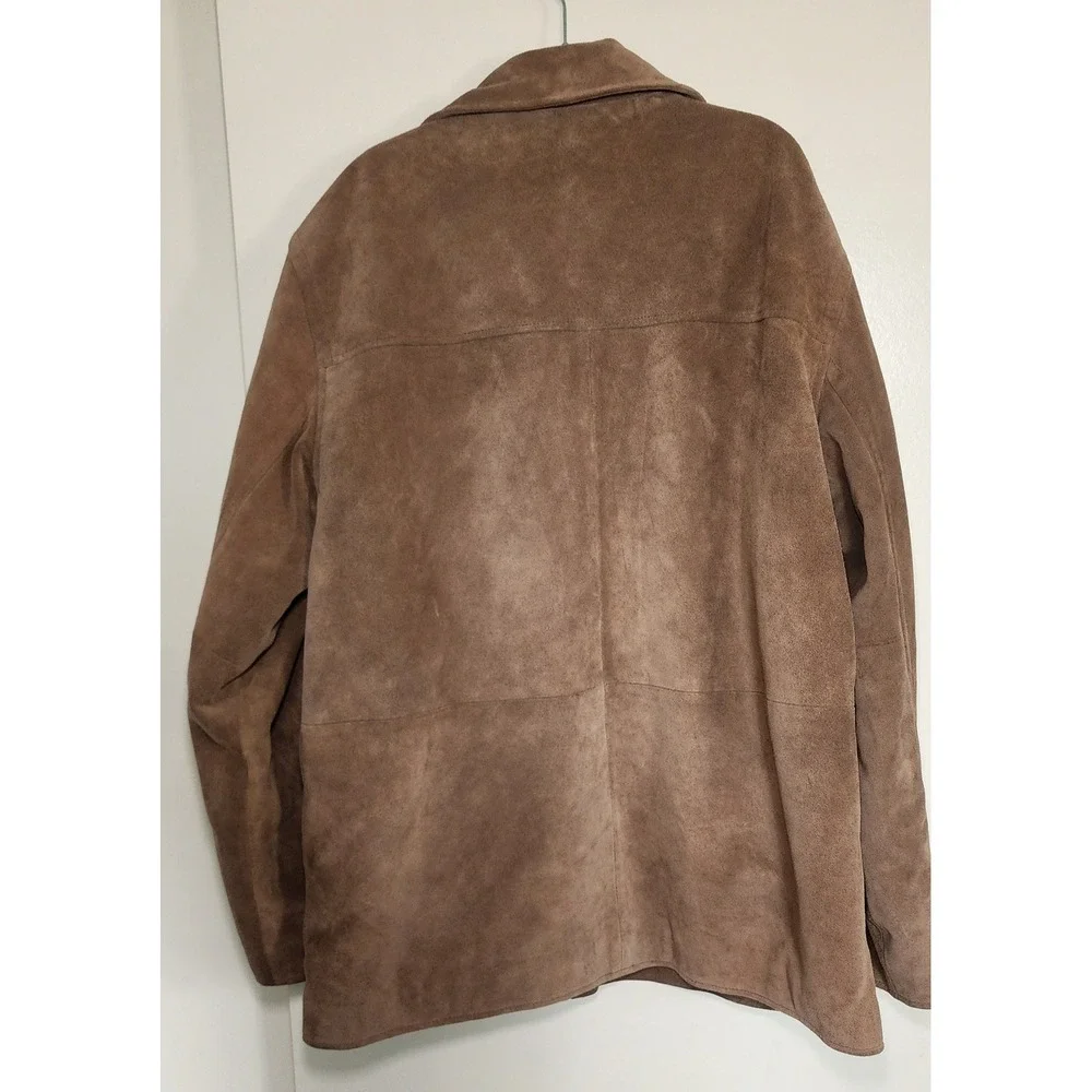 J. Crew Mens Suede Leather Jacket Button Front Collared Brown Sz L Fall Western